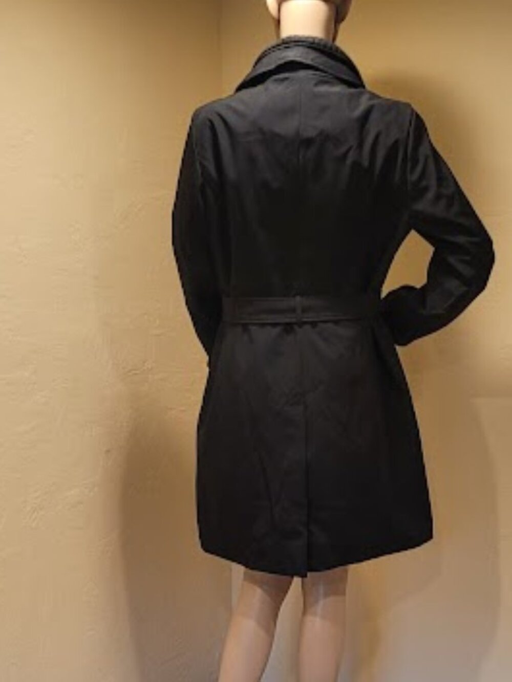NWT Halston belted black double zipper trench coat with nice detailing - Picture 4 of 7
